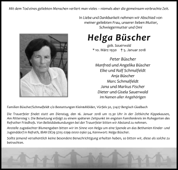 Anzeige von Helga Büscher von Kölner Stadt-Anzeiger / Kölnische Rundschau / Express