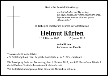 Anzeige von Helmut Kürten von Kölner Stadt-Anzeiger / Kölnische Rundschau / Express