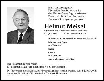 Anzeige von Helmut Meisel von Kölner Stadt-Anzeiger / Kölnische Rundschau / Express