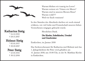 Anzeige von Helmut Sistig von  Blickpunkt Euskirchen 