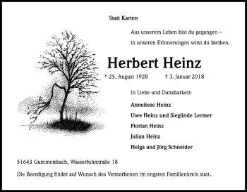 Anzeige von Herbert Heinz von Kölner Stadt-Anzeiger / Kölnische Rundschau / Express
