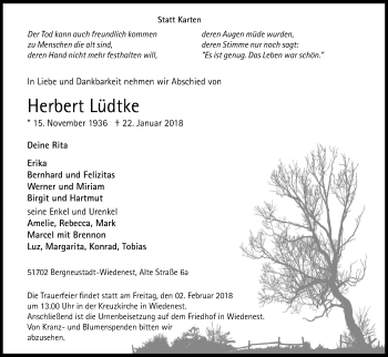 Anzeige von Herbert Lüdtke von Kölner Stadt-Anzeiger / Kölnische Rundschau / Express