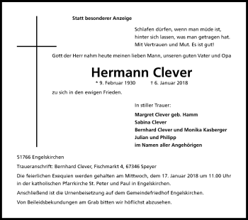 Anzeige von Hermann Clever von Kölner Stadt-Anzeiger / Kölnische Rundschau / Express