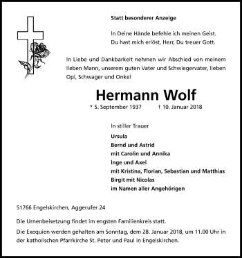 Anzeige von Hermann Wolf von Kölner Stadt-Anzeiger / Kölnische Rundschau / Express