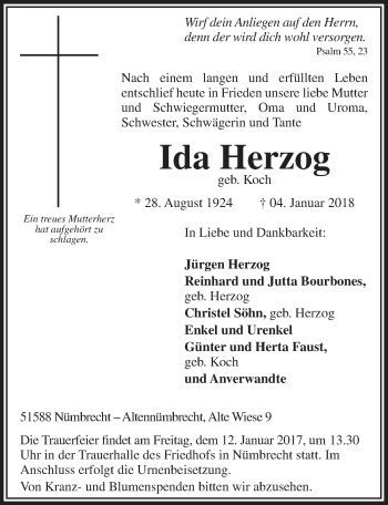 Anzeige von Ida Herzog von  Lokalanzeiger 