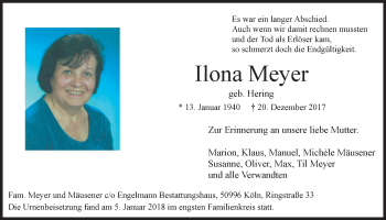 Anzeige von Ilona Meyer von  Kölner Wochenspiegel 