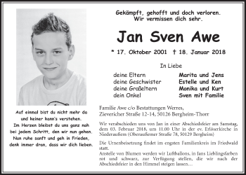 Anzeige von Jan Sven Awe von  Sonntags-Post 
