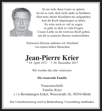 Anzeige von Jean-Pierre Krier von  Wochenende 