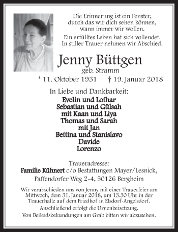 Anzeige von Jenny Büttgen von  Werbepost 