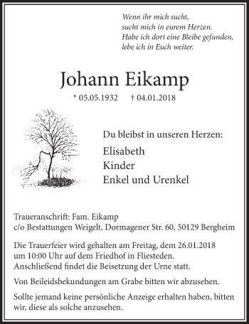 Anzeige von Johann Eikamp von  Sonntags-Post 