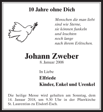 Anzeige von Johann Zweber von  Sonntags-Post 