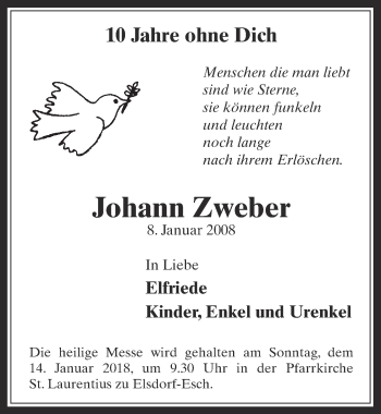 Anzeige von Johann Zweber von  Werbepost 