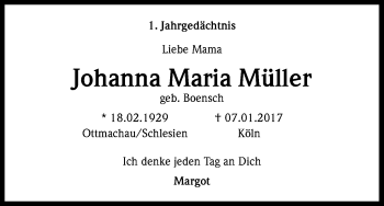 Anzeige von Johanna Maria Müller von Kölner Stadt-Anzeiger / Kölnische Rundschau / Express