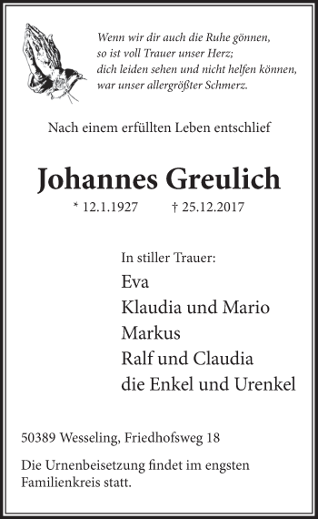 Anzeige von Johannes Greulich von  Schlossbote/Werbekurier 