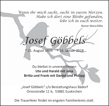 Anzeige von Josef Göbbels von  Blickpunkt Euskirchen 