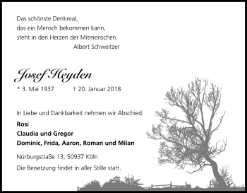 Anzeige von Josef Heyden von Kölner Stadt-Anzeiger / Kölnische Rundschau / Express