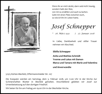 Anzeige von Josef Schnepper von Kölner Stadt-Anzeiger / Kölnische Rundschau / Express