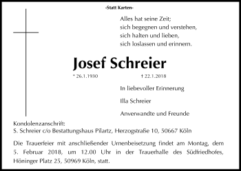 Anzeige von Josef Schreier von Kölner Stadt-Anzeiger / Kölnische Rundschau / Express