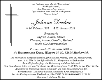 Anzeige von Juliane Decker von  Blickpunkt Euskirchen 