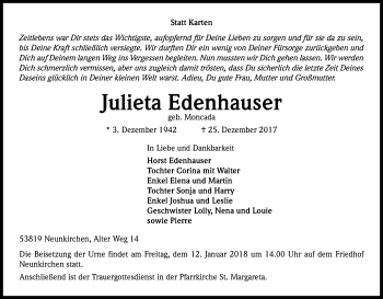Anzeige von Julieta Edenhauser von Kölner Stadt-Anzeiger / Kölnische Rundschau / Express