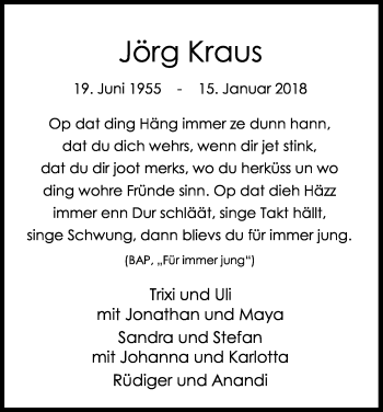 Anzeige von Jörg Kraus von Kölner Stadt-Anzeiger / Kölnische Rundschau / Express