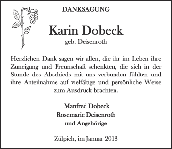 Anzeige von Karin Dobeck von  Blickpunkt Euskirchen 