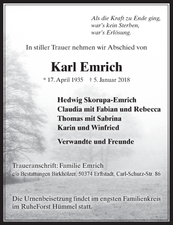 Anzeige von Karl Emrich von  Werbepost 