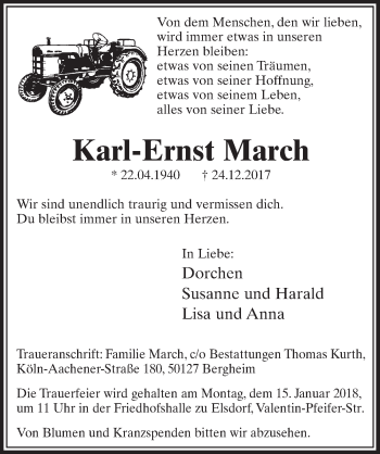 Anzeige von Karl-Ernst March von  Sonntags-Post 