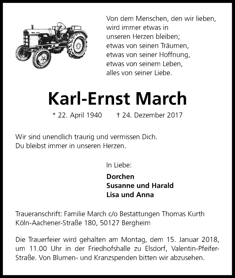  Traueranzeige für Karl-Ernst March vom 11.01.2018 aus Kölner Stadt-Anzeiger / Kölnische Rundschau / Express