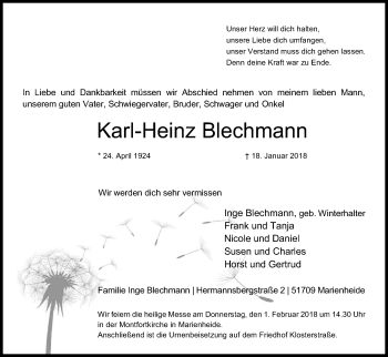Anzeige von Karl-Heinz Blechmann von Kölner Stadt-Anzeiger / Kölnische Rundschau / Express