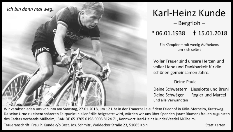  Traueranzeige für Karl-Heinz Kunde vom 20.01.2018 aus Kölner Stadt-Anzeiger / Kölnische Rundschau / Express