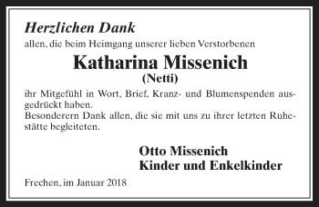 Anzeige von Katharina Missenich von  Sonntags-Post 