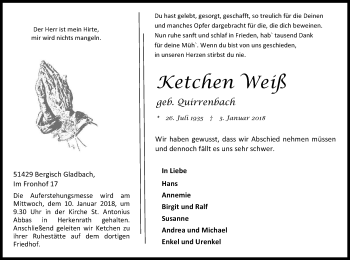 Anzeige von Ketchen Weiß von Kölner Stadt-Anzeiger / Kölnische Rundschau / Express