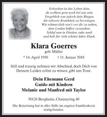 Anzeige von Klara Goerres von  Werbepost 