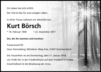 Anzeige von Kurt Börsch von Kölner Stadt-Anzeiger / Kölnische Rundschau / Express