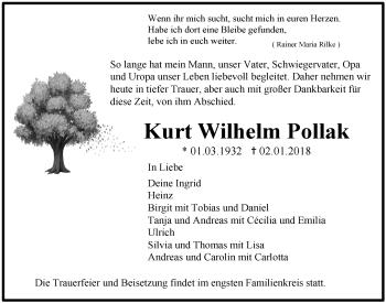 Anzeige von Kurt Wilhelm Pollak von  Anzeigen Echo 