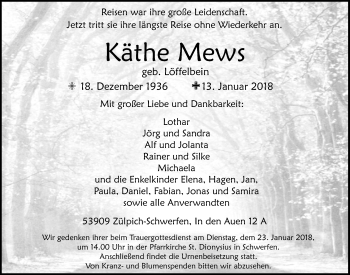 Anzeige von Käthe Mews von  Blickpunkt Euskirchen 