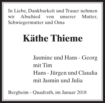 Anzeige von Käthe Thieme von  Werbepost 