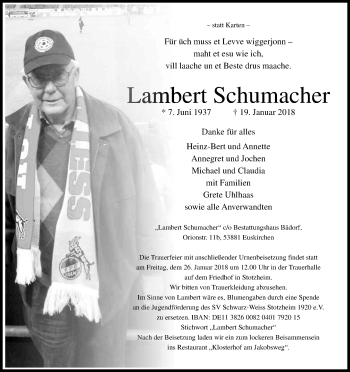 Anzeige von Lambert Schumacher von Kölner Stadt-Anzeiger / Kölnische Rundschau / Express