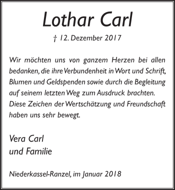 Anzeige von Lothar Carl von  Extra Blatt 