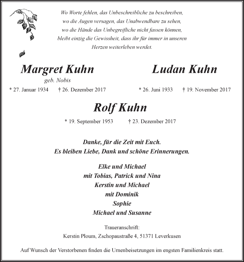  Traueranzeige für Ludan Kuhn vom 03.01.2018 aus  Lokale Informationen 