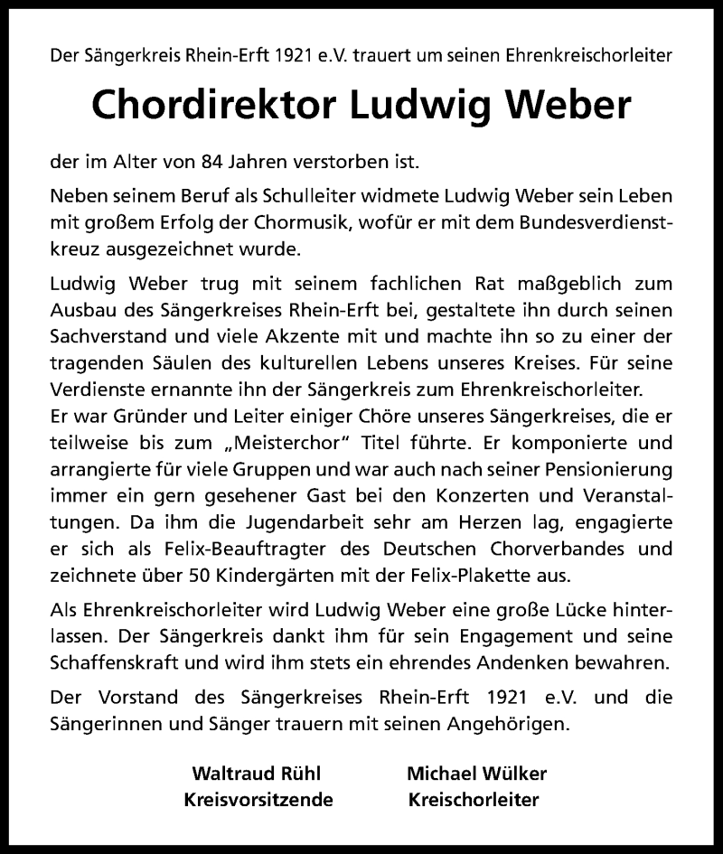  Traueranzeige für Ludwig Weber vom 10.01.2018 aus Kölner Stadt-Anzeiger / Kölnische Rundschau / Express