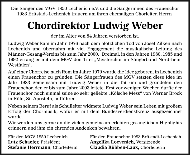  Traueranzeige für Ludwig Weber vom 06.01.2018 aus Kölner Stadt-Anzeiger / Kölnische Rundschau / Express