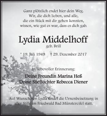 Anzeige von Lydia Middelhoff von  Sonntags-Post 