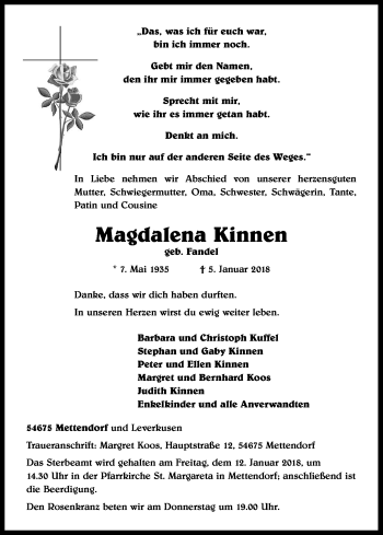 Anzeige von Magdalena Kinnen von Kölner Stadt-Anzeiger / Kölnische Rundschau / Express
