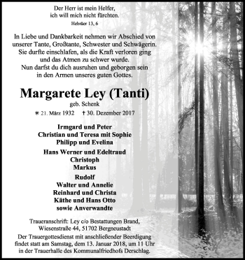 Anzeige von Margarete Ley von Kölner Stadt-Anzeiger / Kölnische Rundschau / Express