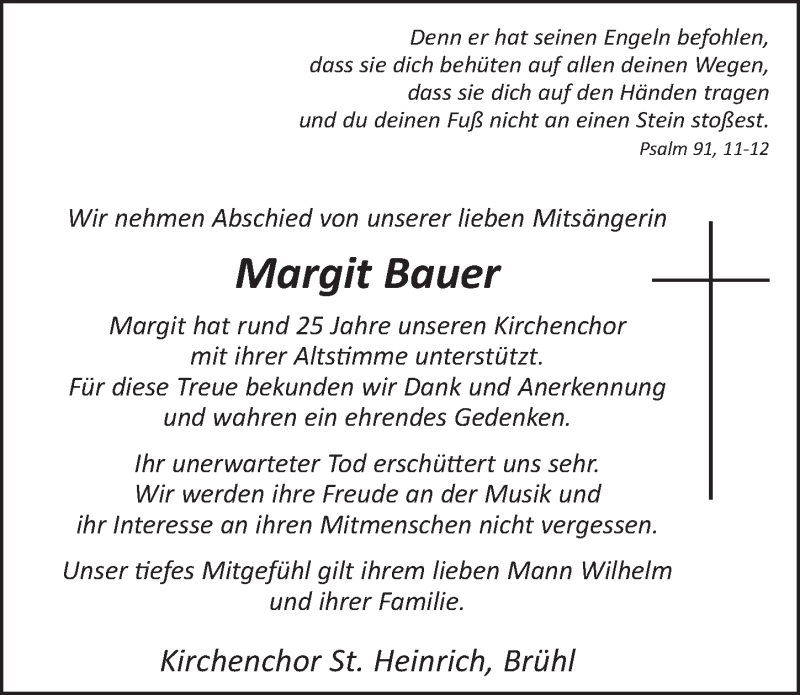  Traueranzeige für Margit Bauer vom 10.01.2018 aus  Schlossbote/Werbekurier 