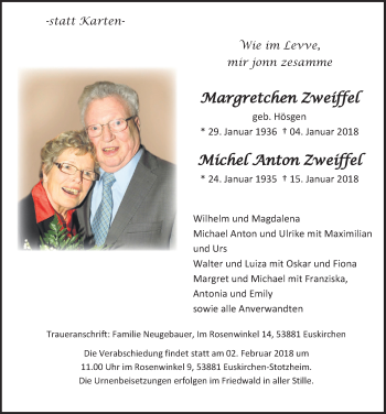Anzeige von Margretchen Zweiffel von  Blickpunkt Euskirchen 