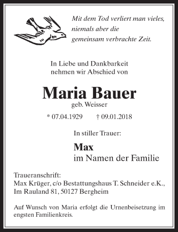 Anzeige von Maria Bauer von  Werbepost 