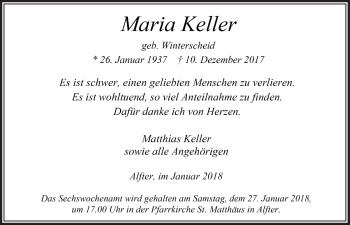 Anzeige von Maria Keller von  Schaufenster/Blickpunkt 
